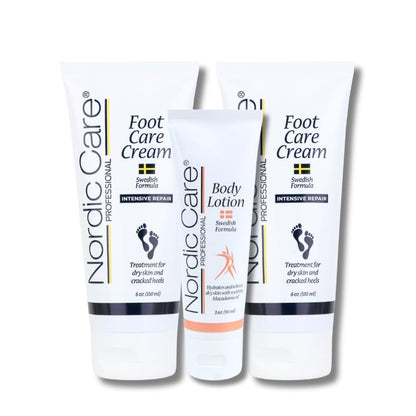Nordic Care Foot Cream & Body Lotion - Intensive Repair 1 Body Lotion (3oz) & 2 Foot Cream (6oz) with Urea & Macadamia Oil for Cracked Heels & Dry Skin, Provide Hydration & Prevent Cracking