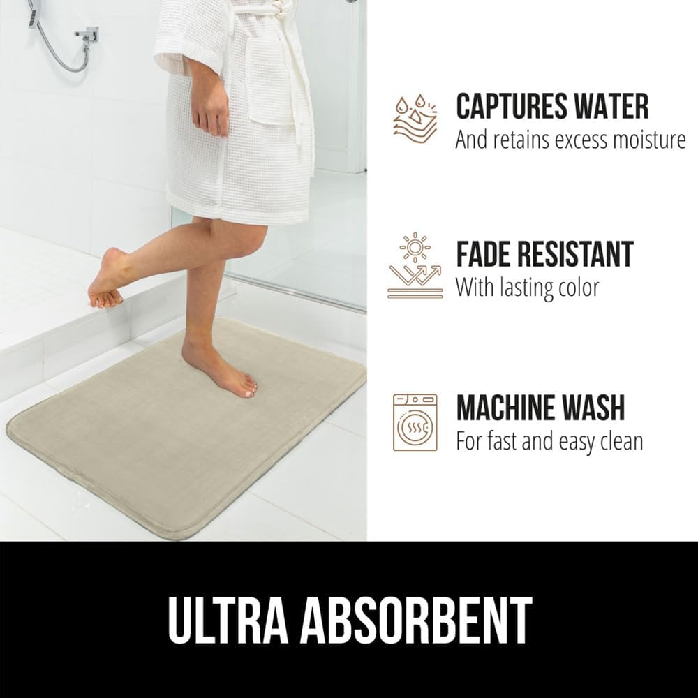 GORILLA GRIP Memory Foam Bath Rugs, Soft Absorbent Velvet Bathroom Mats, Durable Dots on Underside, Machine Washable Bathmat, Carpet Rug Room Decor for Shower Floor, 48x24 Mat, Champagne