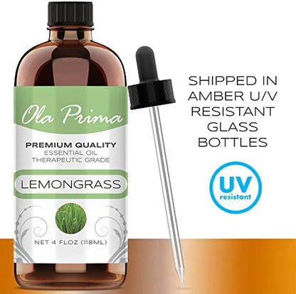 Ola Prima Lemongrass Essential Oil 4 oz Lemon Grass Essential Aromatherapy Oil for Skin, Hair and Diffuser