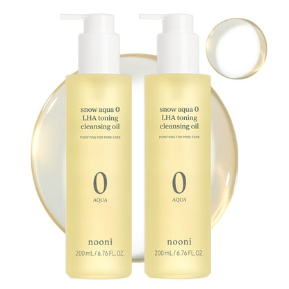 NOONI Facial Cleanser - Snow Aqua 0 LHA Toning Cleansing Oil *2ea | Makeup Blackhead Remover, Pore Control, Glass Skin, Help Control Sebum, Revitalizing, Mother's Day, 6.76 Fl Oz x 2