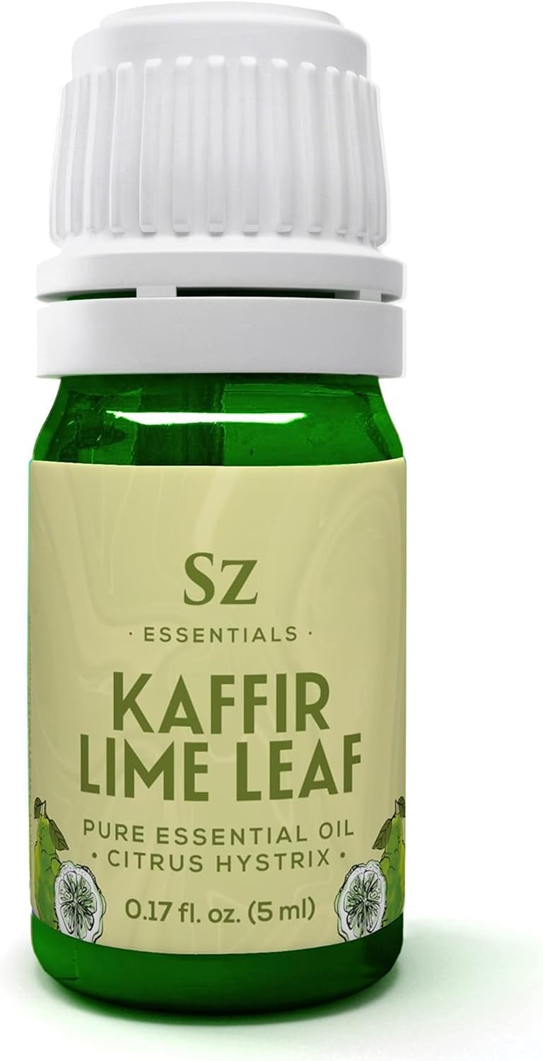 Kaffir Lime Leaf Essential Oil -100% Pure and Undiluted - Extracted from Citrus Hystrix Leaves - Earthy & Citrusy Scent with Fruity Overtones - Therapeutic Grade & Vegan - 0.17oz (5ml)