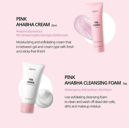 Nacific Pink AHA BHA Kit (Cleansing Foam, Toner, Serum, Cream) Travel Size Skin Care Set