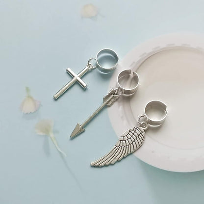 Angel Wings Ear Cuffs 3Pcs Arrow Cross Ear Chain Helix Cartilage Clip Dangle Jewelry for Women Men…