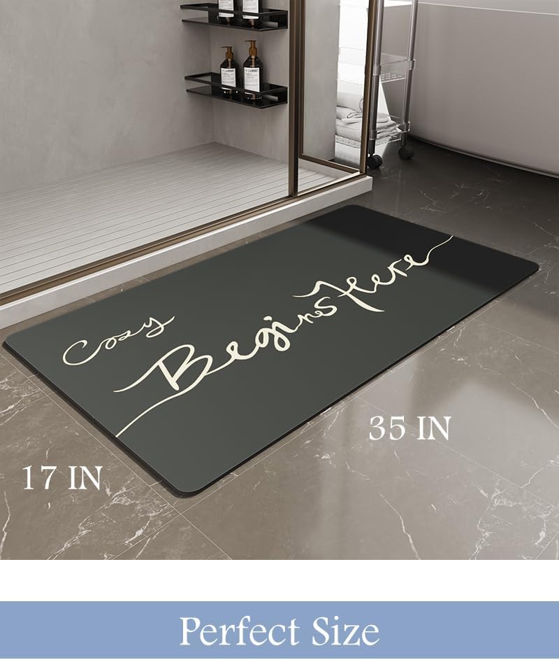 Bath Mat-Bath Mat Rug Non Slip Super Absorbent Stain Resistant Quick Dry Thin Bathroom Rug-Bath Mats for Bathroom Floor Bathtub Vanity-Bathmat Bath Rug Easy Care-17"x35",Black