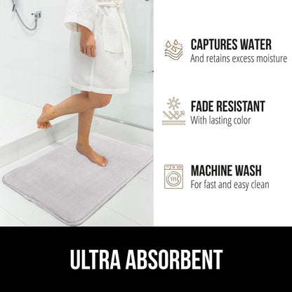 GORILLA GRIP Memory Foam Bath Rugs, Soft Absorbent Velvet Bathroom Mats, Durable Dots on Underside, Machine Washable Bathmat, Carpet Rug Room Decor for Shower Floor, 48x24 Mat, Light Gray