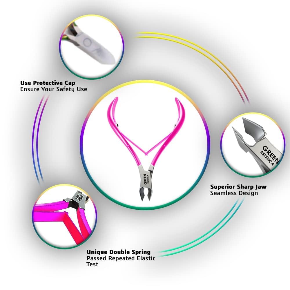 Professional Cuticle Trimmer Nail Cuticle Cutter Stainless Steel Cuticle Nippers with Sharp Blades of Cuticle Remover Clippers Manicure Tools Double Spring - Pedicure Nail Tools (Pink - 4 Pack)
