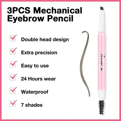 3Pcs Waterproof Eyebrow Pencil, Professional Makeup Micro Brow Pencil, Double-ended ultra-fine eyebrow pencil, Ultra-Fine Mechanical Pencil (3, 03#Black Brown)
