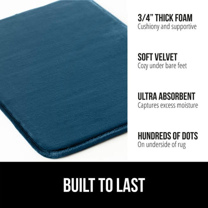 GORILLA GRIP Memory Foam Bath Mat, Soft Absorbent Velvet Bathroom Mats, Durable Dots on Underside, Machine Washable Bathmat, Carpet Rug Room Decor for Shower Tub Floor RV, 48x24 Rugs, Blue