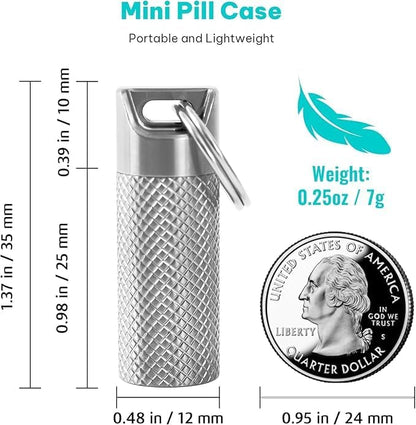 Mini Titanium Pill Box Keychain & Necklace - 100% Waterproof and Airtight, Travel Pill Holder for Essentials, Ultra Lightweight & Compact Medicine Container with O-Ring Seal (2PC)