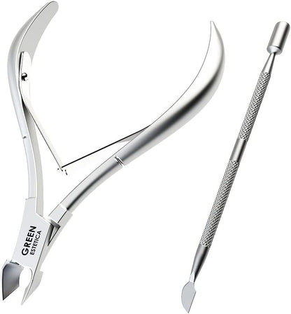 Professional Cuticle Trimmer with Cuticle Pusher Nail Cuticle Remover Nipper Silver Stainless Steel Sharp Blades Manicure Tools with Double Spring Nail Care Pedicure Nail Tools Home Spa (Silver)
