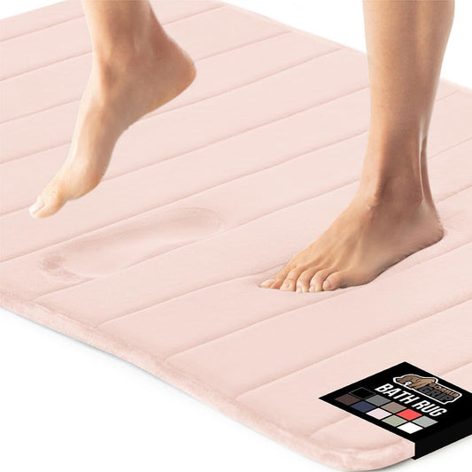 GORILLA GRIP Memory Foam Bath Mat, Soft Absorbent US Designed Bathroom Rug, Gripping Dots Machine Washable Bathmat, Cushioned Floor Mats, Shower Sink Rugs Room Décor Accessories, 24x17 Pink