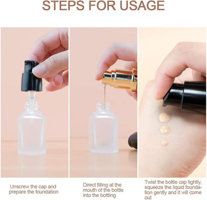 2 Pack 30ml/1oz Empty Frosted Glass Foundation Bottle, Travel Refillable Square Lotion Pump Bottles for Essential Oils Liquid Body Cream Cosmetic Samples Vials