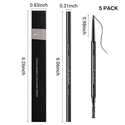 Black Ultra-Fine Tip Eyebrow Pencils Pack for Women, Mechanical Precise Brow Pencil,Draws Tiny Brow Hairs, Defines, Fills Brows, Shapes, Contours, Combs, Waterproof Dual-Sided