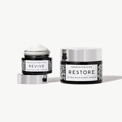 Naked & Thriving The Retinol-Alternative Duo | Restore Ultra-Rich Night Cream (50mL) + Revive Firming Eye Cream (15mL) with Hyaluronic Acid and Bakuchiol (Set of 2)