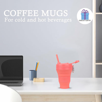 Silicone Coffee Cup with Straw lid Collapsible Cups for Traveling 20oz Lightweight Folding Water Mug for Picnic Hicking Camping Climbing