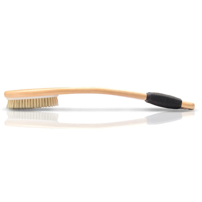 OWIIZI Bath Brush with Cellulite Massagers, Wooden Curved Long Handle Antiskid Dry Brushing Body Brush for Exfoliating, Natural Bristle Back Scrubber for Shower Use Wet or Dry for Men Women Elders