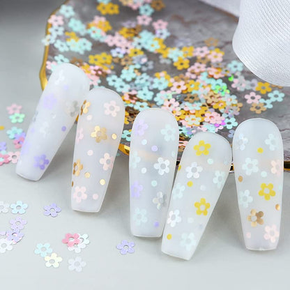 6 Grids Hollow Plum Flower Sequins for Nail，Mixed Colorful Floral Nail Flakes 3D Confetti Flowers Nail Glitter Shiny Flower Nail Flakes Acrylic Nails Supplies for Women Girls Manicure Decorations