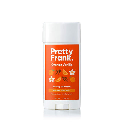 Pretty Frank Natural Aluminum-Free Deodorant Stick, Baking Soda-Free, Orange Vanilla (1-Pack) | Sensitive Skin Friendly, Effective Odor Control for Women & Men, Organic Ingredients and Essential Oils