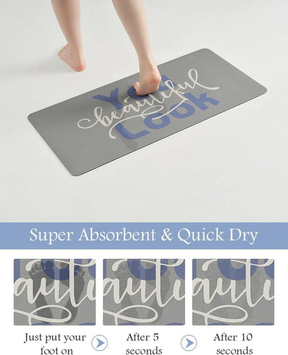 MontVoo-Bath Mat-Bathroom Mat Rug Non Slip Super Absorbent Stain Resistant Quick Dry Thin Bathroom Rug-Bath Mats for Bathroom Floor Bathtub Vanity-Bathmat Bath Rug Easy Care 17"x35" Blue-Look