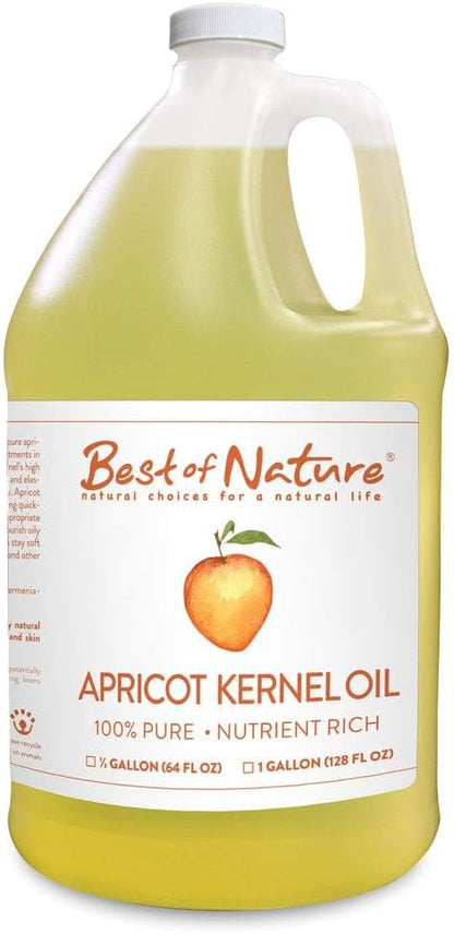 Best of Nature 100% Pure Apricot Oil – Lightweight Massage & Body Oil, Unscented Moisturizer for Hair, Skin, Face, Ideal Carrier Oil for Essential Oils, Half Gallon (64 fl oz)