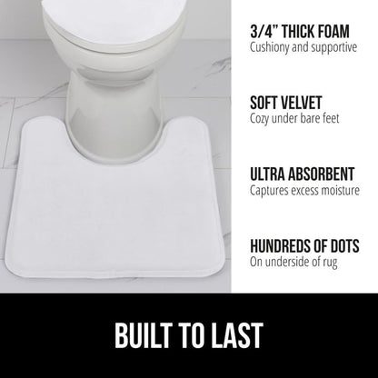 GORILLA GRIP Thick Memory Foam Toilet Rug for Bathroom, U Shaped Washable, Soft Absorbent Velvet Topside Floor Mats, Machine Wash, Cushioned Luxury Rugs for Bath Room, 22.5 x 19.5, White