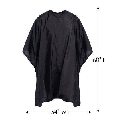 Betty Dain Premier Barber Cutting/Styling Cape, Black Trim Piping, High-end Look, Soft, Lightweight, Water Resistant Nylon, Repels Hair, Snap Closure at Neck, Generous 54 x 60 inch Size, Black
