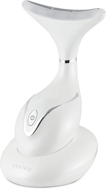 Iris Neck Face Massager, Pro Face Sculpting Tool with Charging Base, All-in-1 Facial Device for Enhanced Absorption, Radiance, Contouring, Elasticity, Home Facial Spa (White)