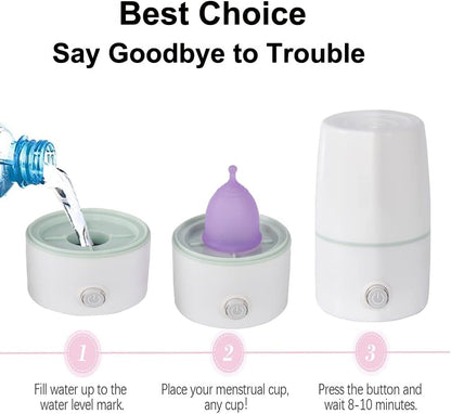 Menstrual Cup Sterilizer Period Cup Steamer Cleaner Machine High Temperature Wash Your Cup 99.9% Dirty 8 Minutes - Feminine Hygiene - Leak-Free (White Color)
