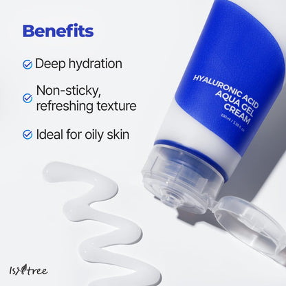 IsNtree Hyaluronic Acid Aqua Gel Cream 100ml, 3.38 fl oz | Korean Skincare | Lightweight Moisturizer | Quick-Absorbing Hydration | For Oily to Combination Skin