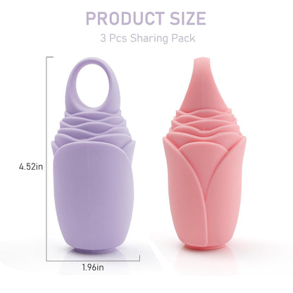 3 Pcs Facial Ice Roller Silicone Mold Reusable for Face Women and Eye Neck Cold Skin Care Tools Freezer De Puff Eye Bags Reduce Migraine Pain Pink 2 + Purple 1