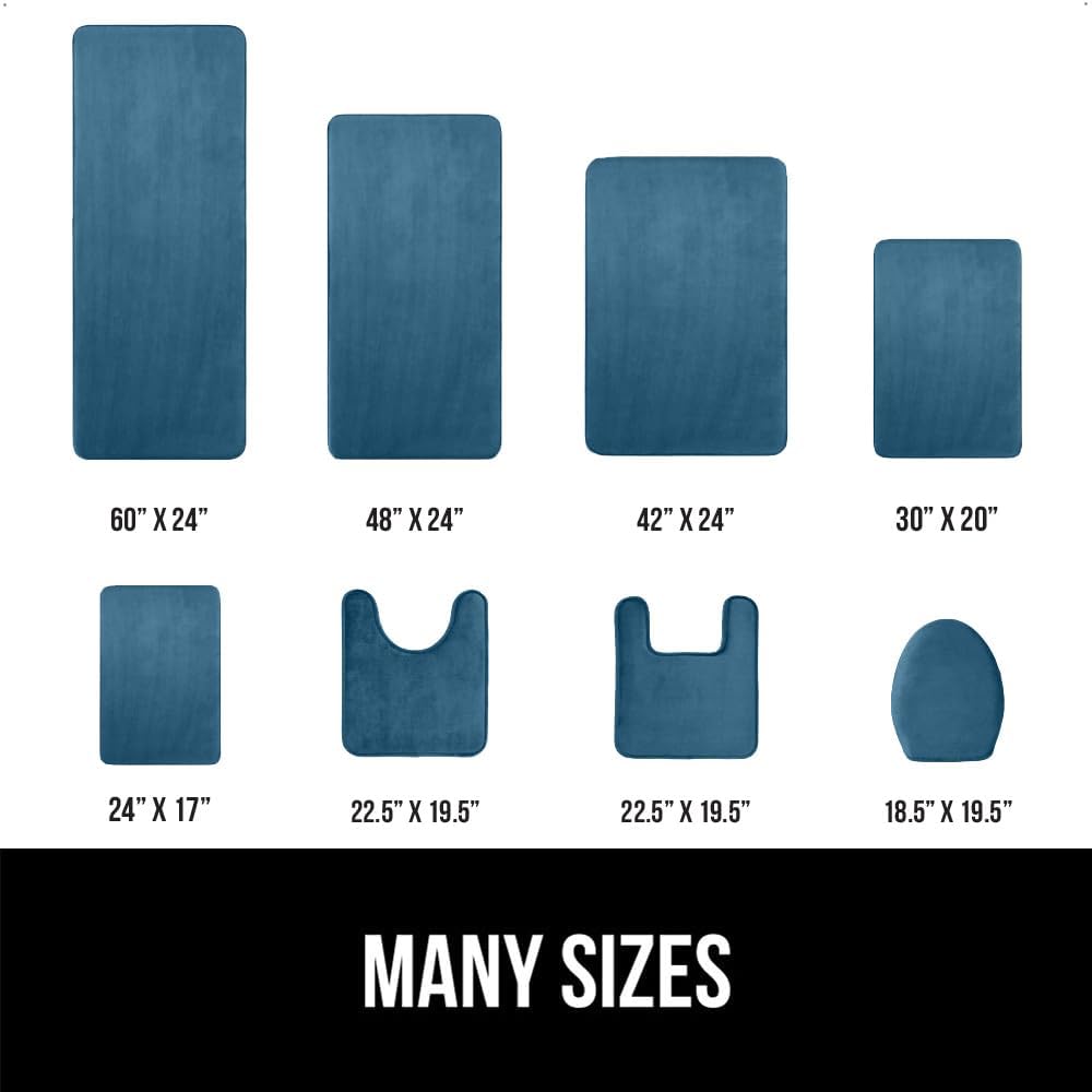 GORILLA GRIP Memory Foam Bath Mat, Soft Absorbent Velvet Bathroom Mats, Durable Dots on Underside, Machine Washable Bathmat, Carpet Rug Room Decor for Shower Tub Floor RV, 24x17 Rugs, Blue