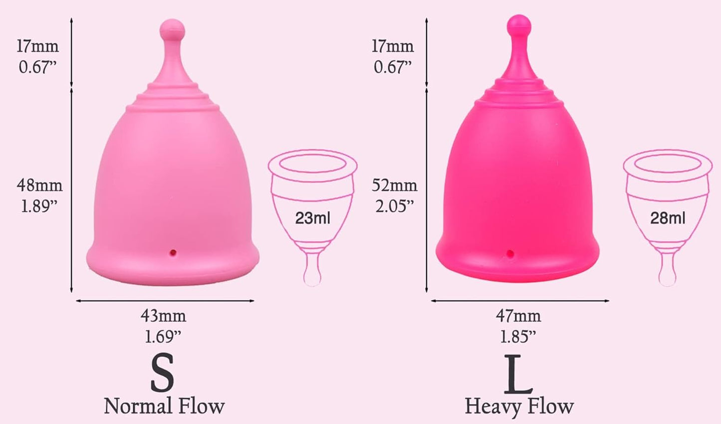 SHORDY Menstrual Cups Set of 2(Small+Large) with Box Soft Menstrual Cup & Flexible Period Cups for Women Upto 12 Hours Eco-Friendly & Safer Tampons Discs Pads Alternative Copa Menstrual (Pink)