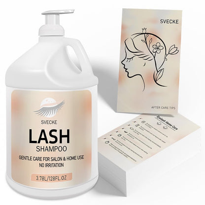 Eyelash Shampoo, 128 fl.oz/3.78L, with 50 Lash Extension Aftercare Cards, Foaming Cleanser for Professional Salon and Home Use