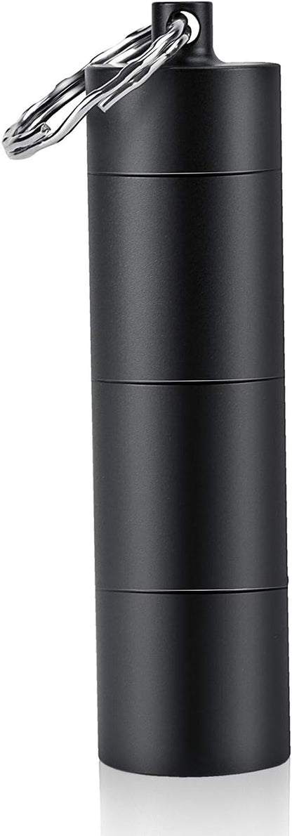 PPFISH Portable Daily Pill Case, 3 Compartments Aluminum Alloy Waterproof Pill Box Dispenser, Small Pocket Pill Container, Keychain Pill Fob, Travel Pill Holder for Men Women