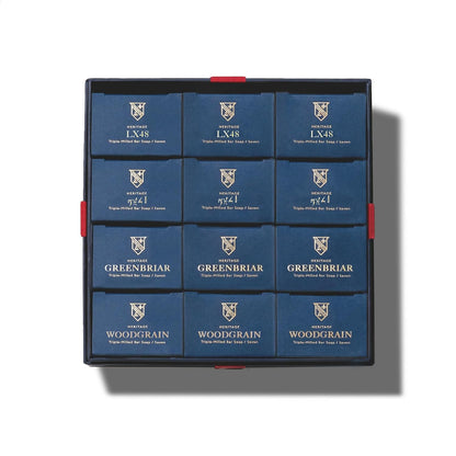 Caswell-Massey Natural Bar Soap for Men, Moisturizing Body Soap Bar for All Skin Types, Made with Essential Oils & Plant-Based Formula for Soft Skin, 4 Heritage Scents, 12 Bars x 5.8 oz Gift Set