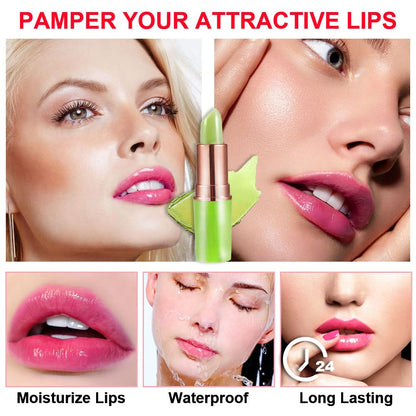 2Pcs Aloe Vera Lip Color Changing Lipstick Lip Balm Set, Green Magic PH Lipstick Color Change Changing Crystal Flower Jelly Lipstick Tinted Lip Balm Gloss Stain Makeup Set for Women Girls Waterproof