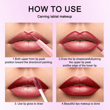 Kaely 2-in-1 Dark Red Metallic Lipstick and Lip Liner, Shimmer Liquid Metallic Lipsticks for Women, Glitter Lip Gloss Stain Long Lasting Waterproof Smudge Proof 24 Hour, Vegan Makeup, 01