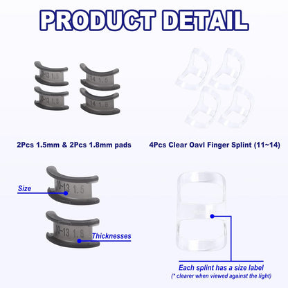 8Pcs Clear Oval Finger Splints & Click-Lock Adjustment Kit, 4 Graduated Finger Ring Splint & 4 Splint Adjustment, Finger Braces for Arthritis, Mallet, Straightening, Support (Size 11-14)