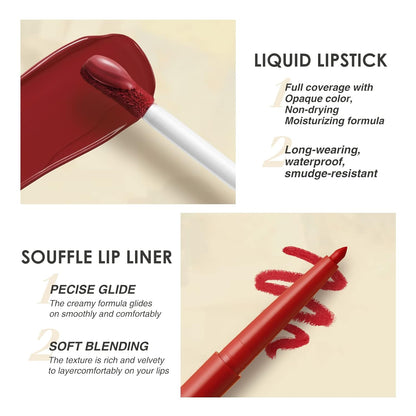 BestLand 6Pcs Matte Liquid Lipstick + Lip Liner Pens Set, One Step Lips Makeup Kits Pigment Velvety Nude Lip Stain Waterproof Long Wear Lip Gloss Make up Gift Set (Graceful Nudes Collection)