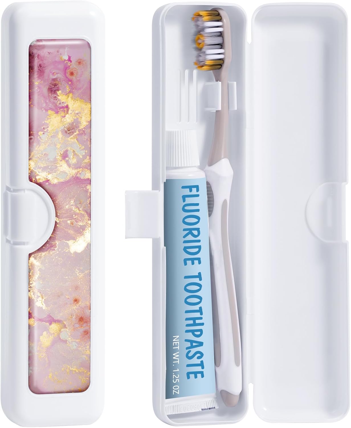 Toothbrush Travel Case - Colorful Pattern, Holder and Covers for Toothbrushes, Includes Tongue Scraper Case