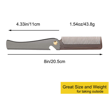 Stainless Steel Folding Comb, Pocket Comb for Men and Women, Black