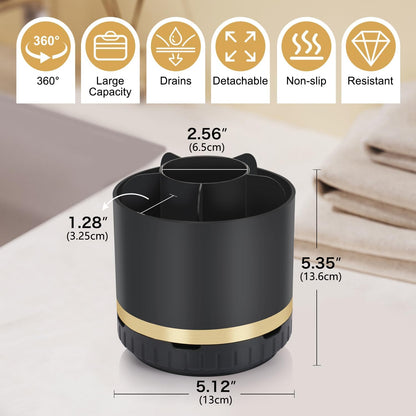 Bathroom Organizer Countertop - Rotating Black Toothbrush Holder for Bathroom Accessories Organization Detachable 6 Slots Bathroom Sink Storage Caddy Vanity Organizer