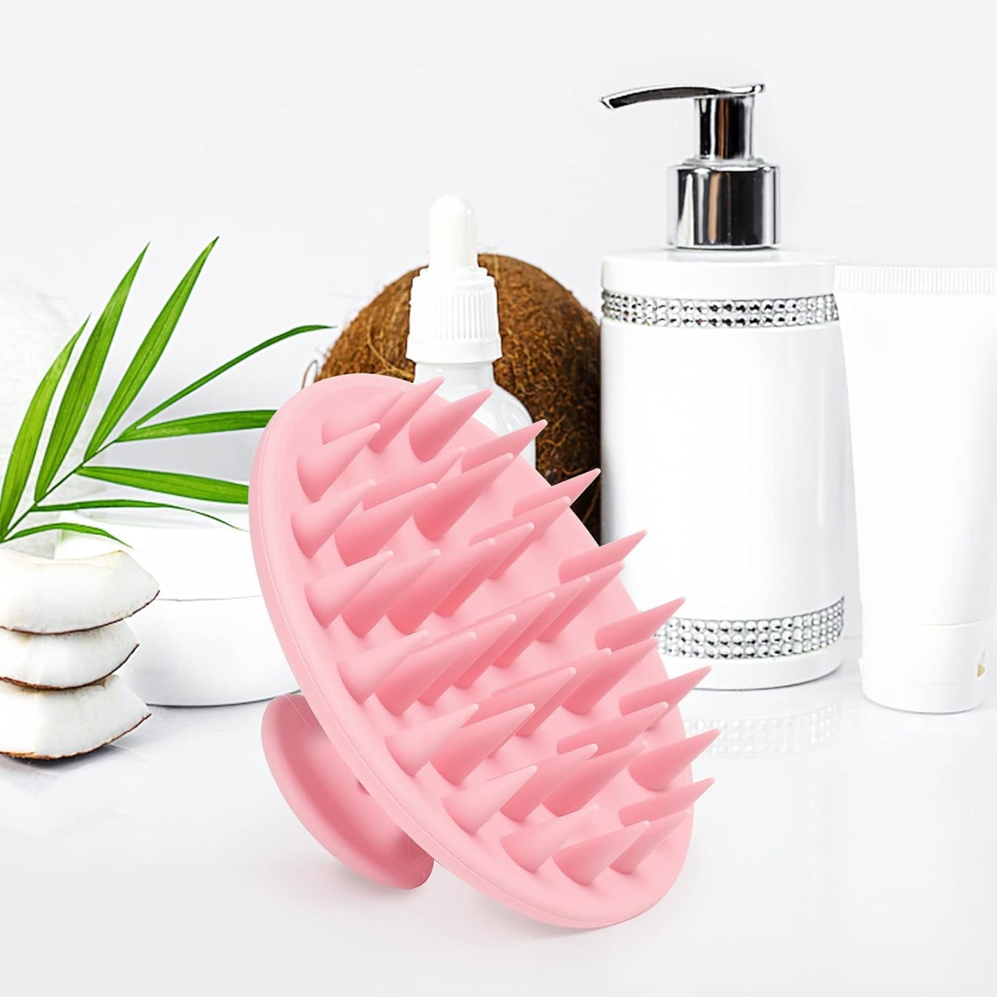 Silicone Scalp Massager Shampoo Brush, Scalp Brush for Hair Growth & Dandruff Removal, Hair Scrubber Scalp Stimulator Exfoliator Brush with Soft Bristles for Wet Dry Scalp Care (Pink)