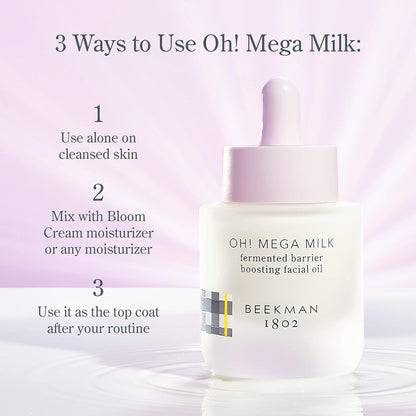 Beekman 1802 Oh Mega Milk Facial Oil - Hydrating Vitamin C & Niacinamide Serum - Repairs Skin Barrier - For Dry/Aging Skin - Fragrance Free & Sensitive Safe