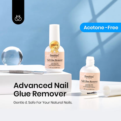 Beetles 2 Pcs Nail Glue Remover 20 ml for Press on Nails, False Nails Glue Remover for Fake Nail Tips Acrylics Nails Adhesive Remover Includes Cuticle Pusher, Not for Uv Gel Glue or Gel Polish