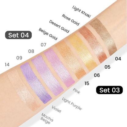 Kaely 4Pcs Metallic Shimmer Eye Shadow Sticks Set, Pink Light Purple Vioiet Mocha Beige, Eyeliner Pencil Eyeshadow Palette Halloween Makeup, Eye Highlighter Brightener Stick for Women