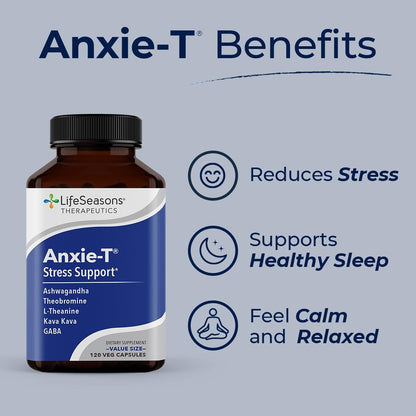 Anxie-T - Stress Relief Supplement - Supports Mood & Mental Focus - Feel Calm and Relaxed - Eases Tension & Nervousness - Ashwagandha, Kava Kava, GABA & L-Theanine - 120 Capsules