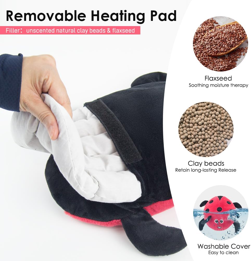 Microwavable Heating Pad for Pain Relief, Cute Unscented Stuffed Animal Moist Heat Pad for Neck, Shoulder, Stitched Heatable Soft Pillow for Cramps, Period, Gift for Women & Kids (Red)