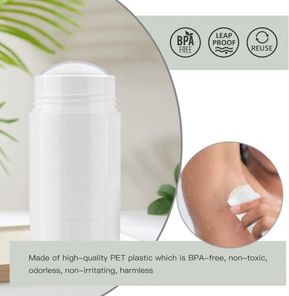 Tekson 2.5oz Empty Refillable Deodorant Containers, 3PCS Twist-UP Containers Tubes, Empty Balm Travel for Lotion Stick(White)