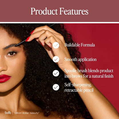 bdb Brows on Point Micro Brow Pencil - Precision Tip & Spoolie, Waterproof, Define Shape & Fill Brows, Black Raven, 2-Pack